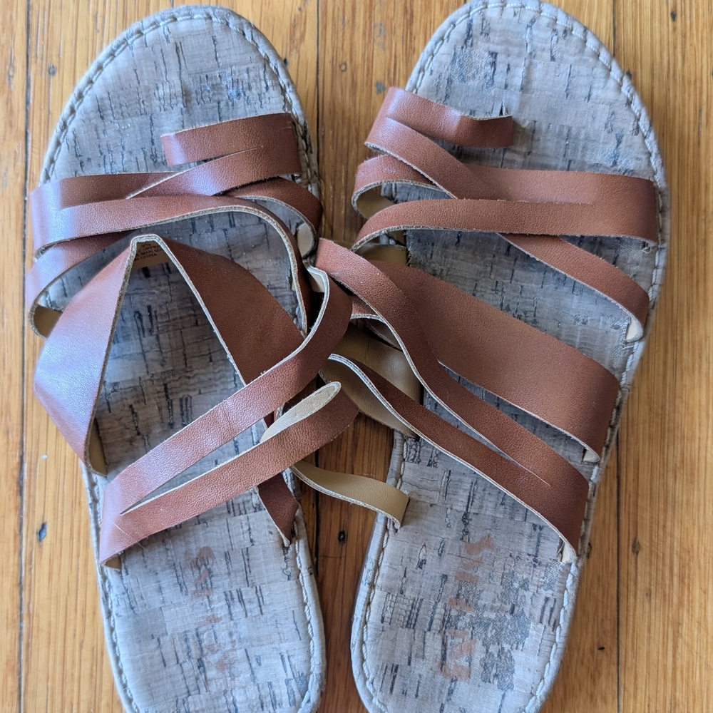 Kork-Ease Brown Leather Sandals with Intricate Straps